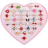 36 piezas Anillos para niña- Anillos Niña Juguete anillos de dedo de colores ajustables Princesa Joyería Anillos de dedo…